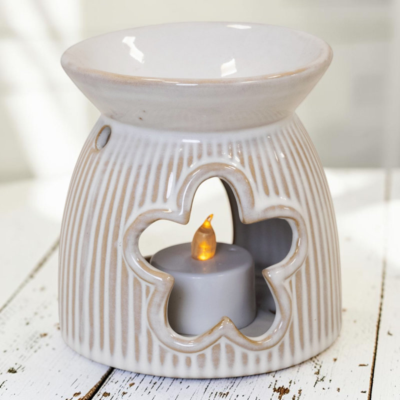 Natural Ceramic Flower Cut-Out Oil Burner 10cm