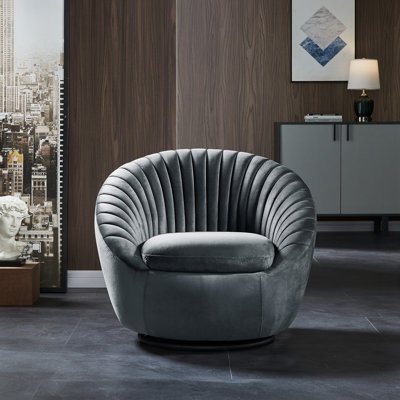  Fauteuil demi-tonneau pivotant en velours de 33,85 po de largeur