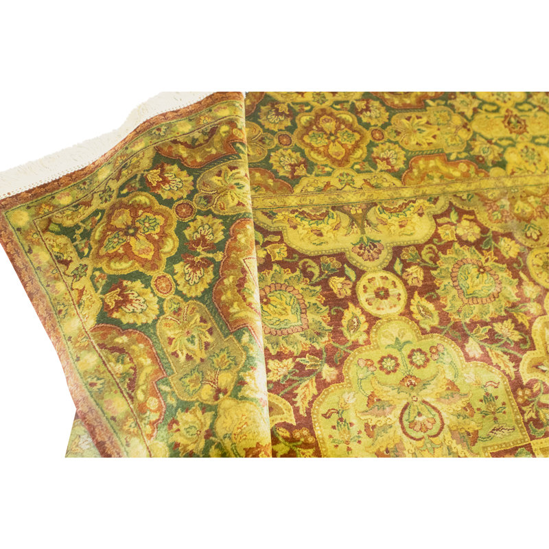 High-Quality Hand-Knotted Wine And Green Area Rug