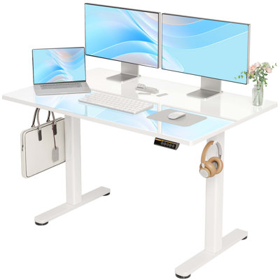 Bureau debout électrique en verre blanc de 48 pouces, hauteur réglable, bureau d'ordinateur à installation rapide, bureau debout