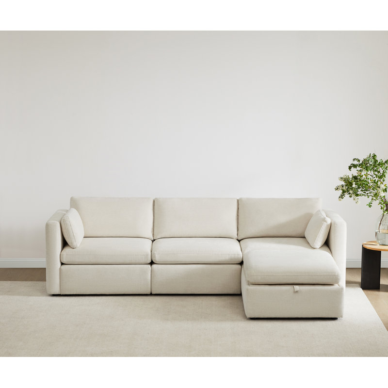 Canapé modulaire rembourré avec repose-pieds 4 pièces 112,6 po Winfree, Ivoire ivoire