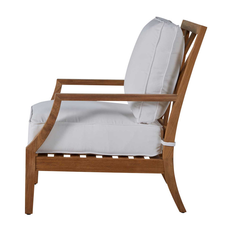 Haley Teak Patio Chair with Cushions, Natural Teak, Natural White, No welt + Standard fill