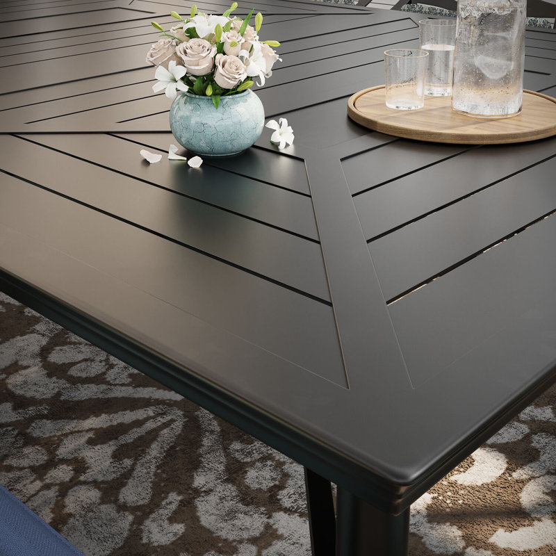 Elmfield 10 - Person Metal Patio Dining Set with Rectangular Table , Cushions Included, Navy Blue