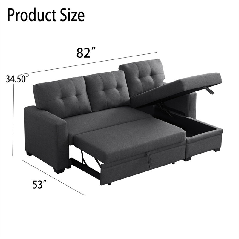 Jimmison Upholstered L-Shaped Sectional Right Hand Facing, Dark Gray Linen