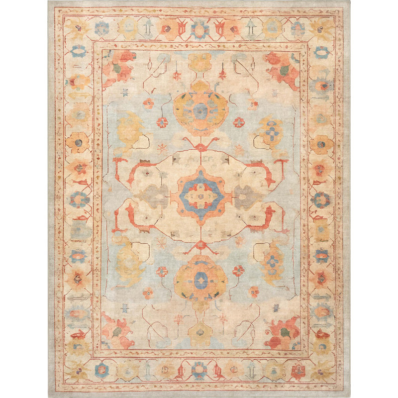 Tapis bleu pastel Bungalow Rose Adrith Pamukkale, Rectangle 7 pi 7 po x 9 pi 10 po
