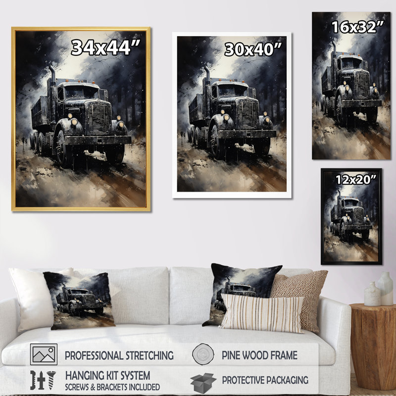 «Au Noir Us Military Truck IV», reproduction sur toile encadrée, Cadre simple noir, H 44 po x l 34 po x P 1,5 po