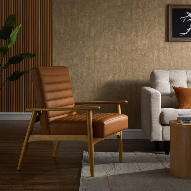 Fauteuil d'appoint en cuir Jensen , Similicuir brun, Bois de chêne