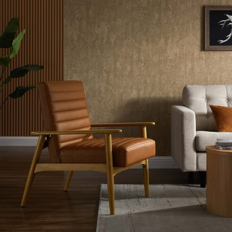 Fauteuil d'appoint en cuir Jensen , Similicuir brun, Bois de chêne