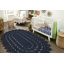 Tapis ovale en jute bleu marine tissé à la machine-101956690