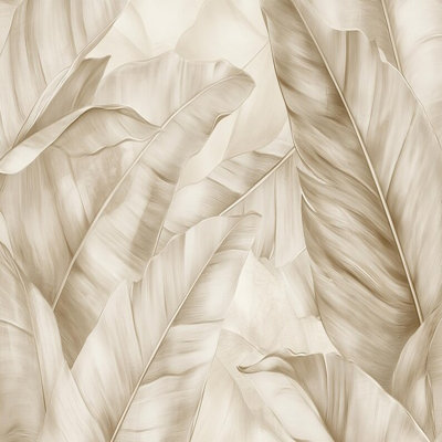 Beige Tropical Banana Leaves Mural