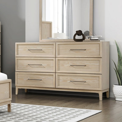 Commode de style contemporain avec patins à roulement à billes à 6 tiroirs au fini brun clair 1 pièce
