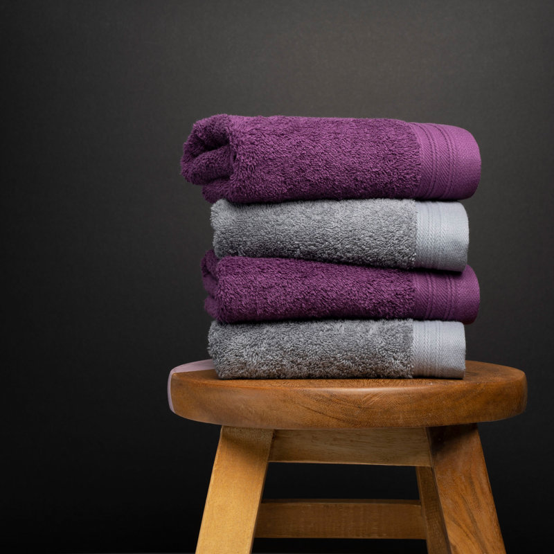 Ensemble de serviettes essuie-mains 100% coton 4 pièces Kendra, Gris foncé / prune, 4