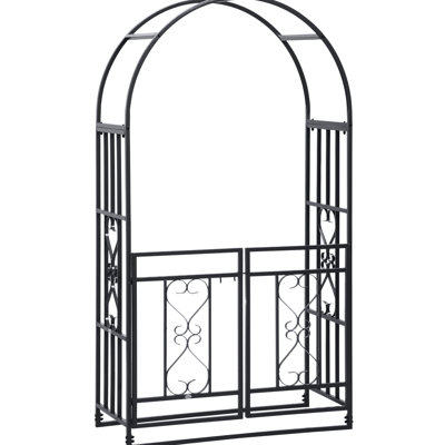81" Metal With Locking Gate, Suitable For Climbing Vines And Party, Grey Garden Double Doors Great Party Wedding Arch,