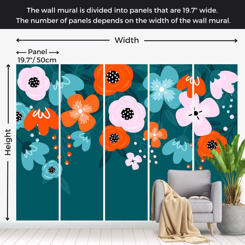 Papier peint floral - Abstrait bleu, L 100 po x l 137 po