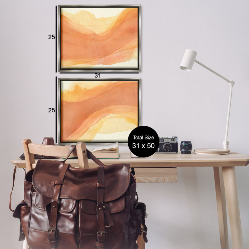  «Curving Orange Waves», ensemble de 2 toiles flottantes encadrées par Grace Popp, H 25 po x l 31 po