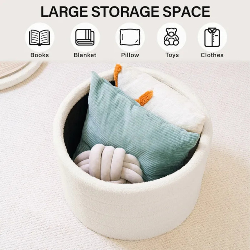 Modern 40cm Ottoman Round Footstool Storage Pouffe Footrest Stool for Living Room or Bedroom
