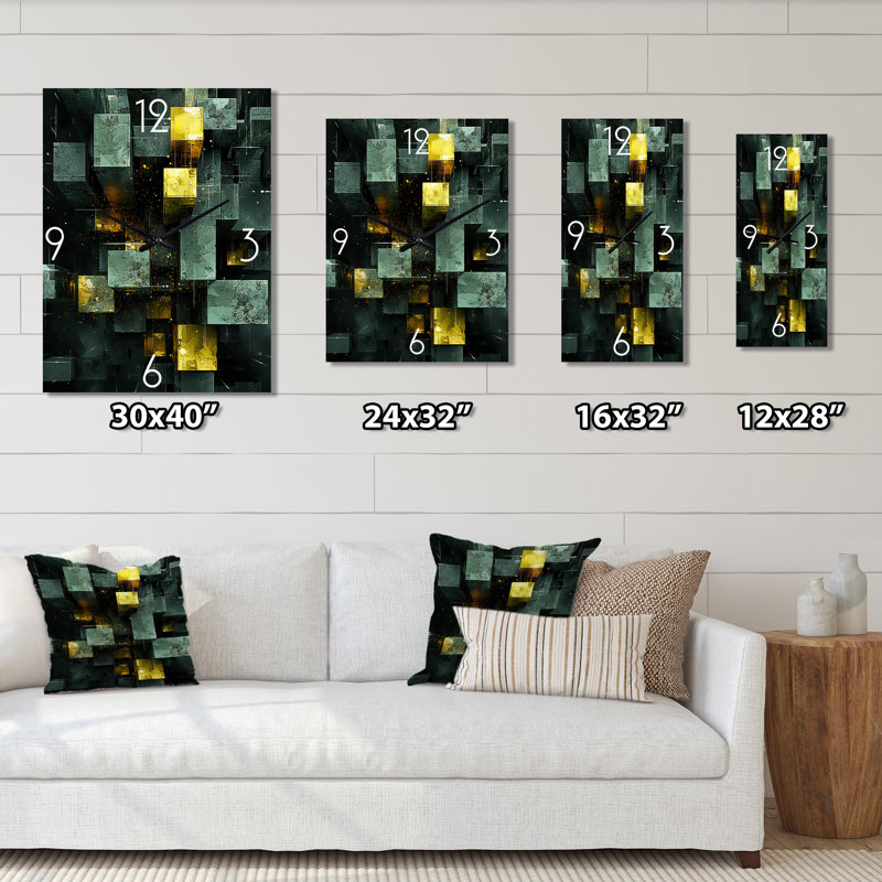 Émeraude à reflets abstraits cubistes II - Peinture abstraite horloge murale surdimensionnée, Très grand