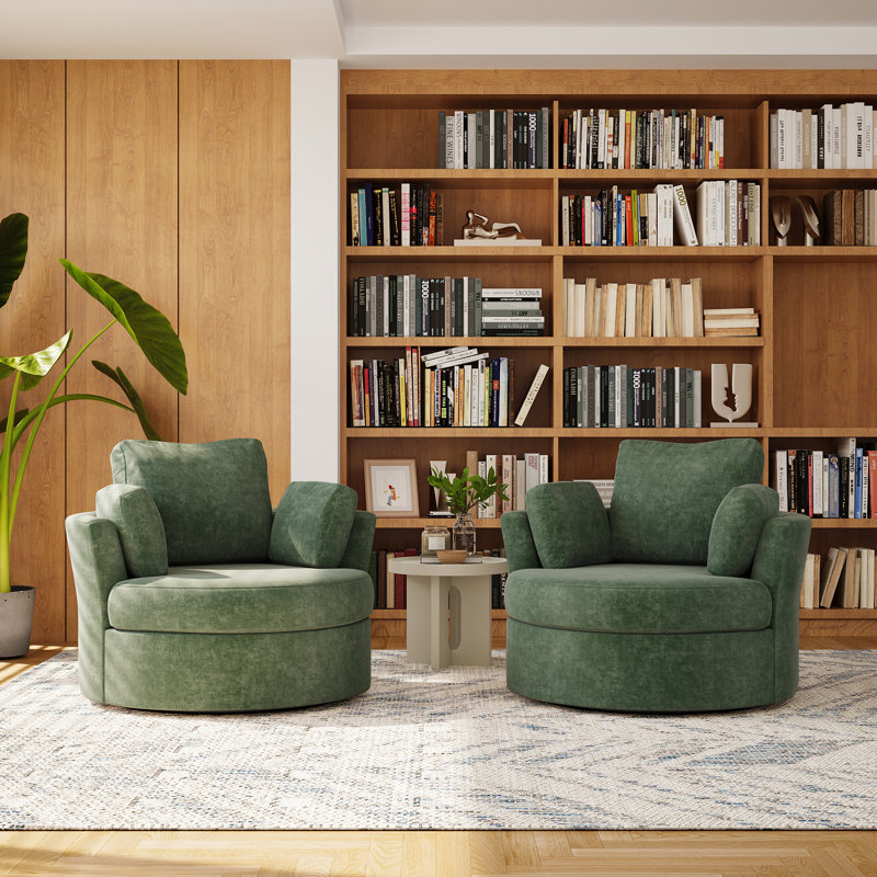 Berey Swivel Barrel Chair, Green Polyester