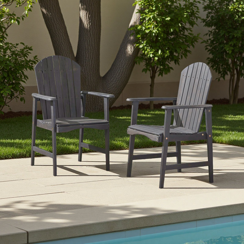 Outdoor Weather Resistant Acacia Wood Adirondack Dining Chairs (Set Of 2), Dark Gray