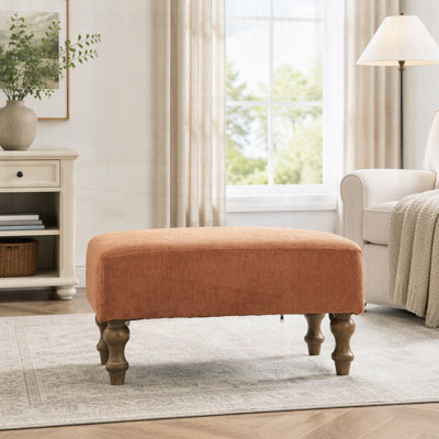 Pouf moderne en chenille capitonnée, repose-pieds carré avec pieds en bois d'hévéa pour salon, chambre, entrée et bureau