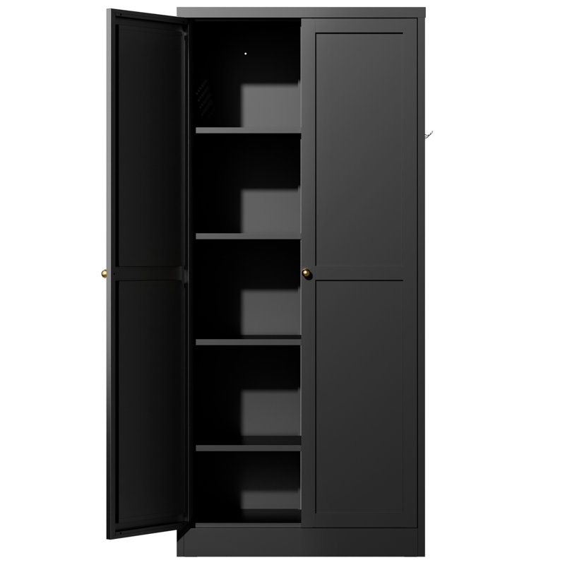 Armoires de garde-manger en métal noir peu encombrantes, solution de rangement de cuisine de ferme moderne