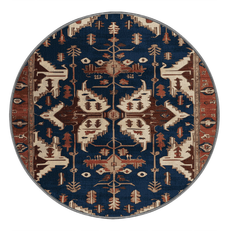 Tapis persan gris lavable à la machine, Rond 3 pi