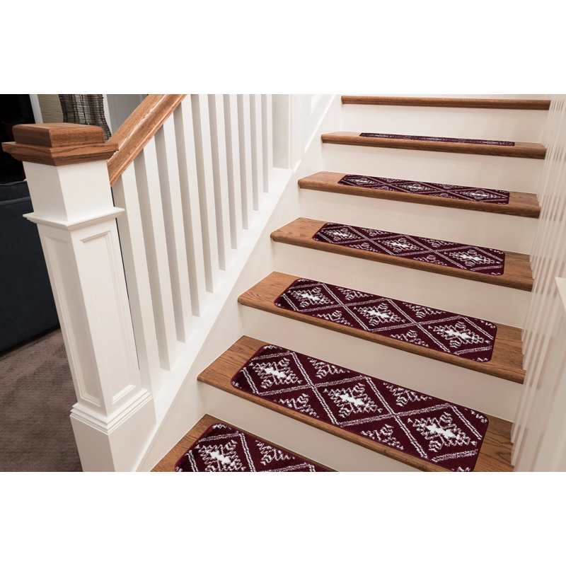 Tapis d'escalier 9 x 28 po antidérapants (ensemble de 13), Rouge