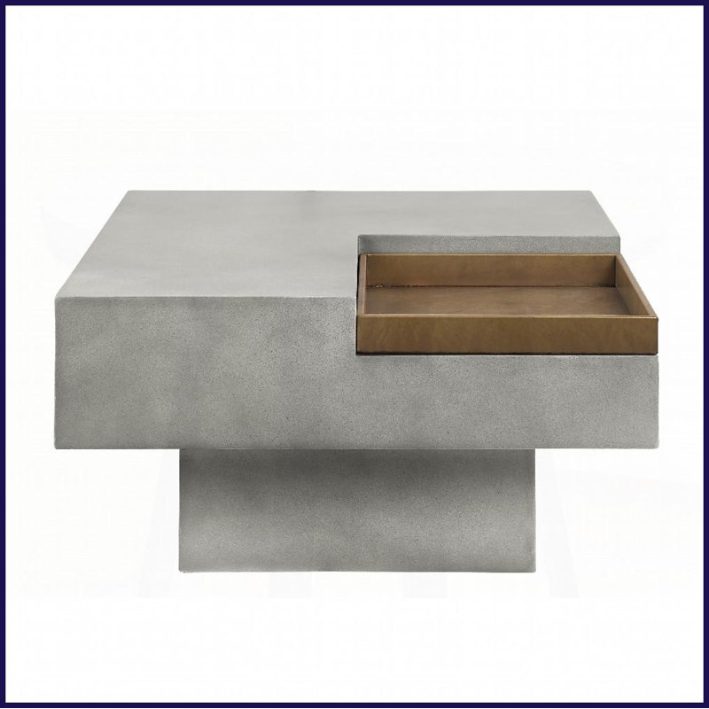 Table basse en ciment gris vieilli - plateau carré avec plateau amovible pour la polyvalence du salon