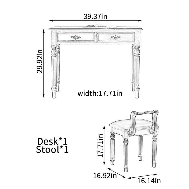Ensemble de bureau et chaise Arthav, H 29,92 po x l 39,37 po x P 17,71 po