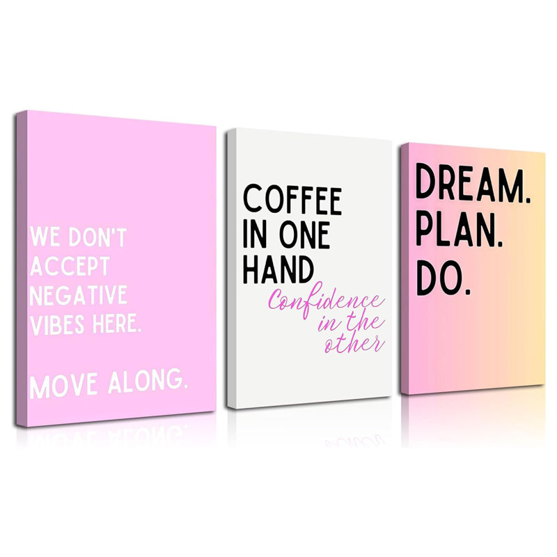 3 pièces d'art mural sur toile de motif féminin inspirant rose, images de décorations de bureau inspirantes que nous n'acceptons pas