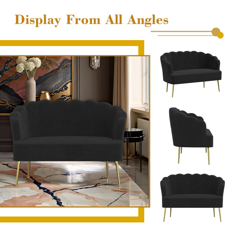 High-end Velvet 2-Seater Loveseat Couch, Black
