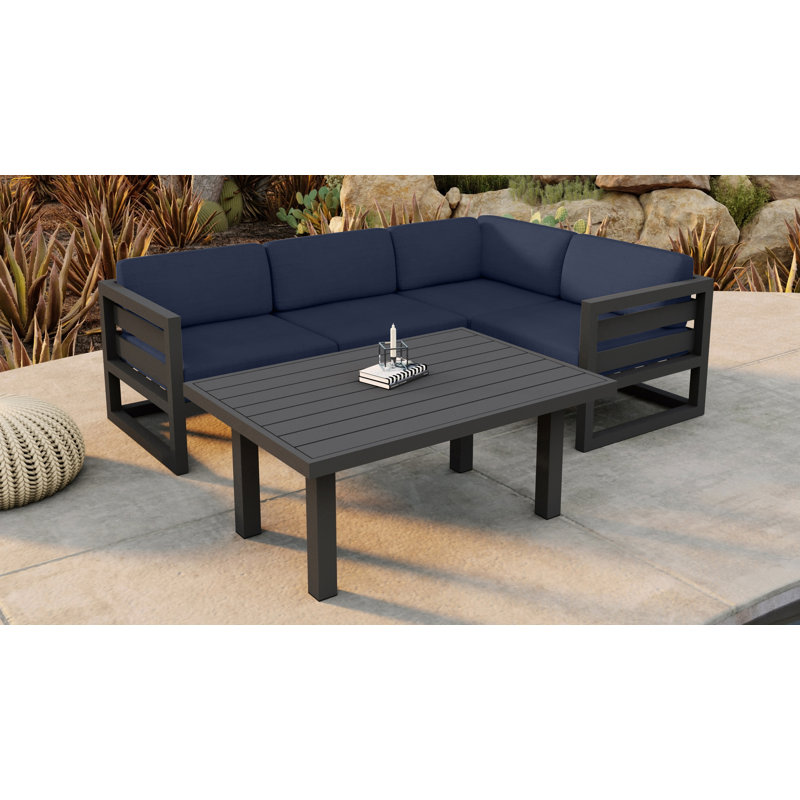 Smith 5 Piece Sectional Seating Group with Sunbrella® Cushions, Spectrum Indigo Sunbrella®, Slate