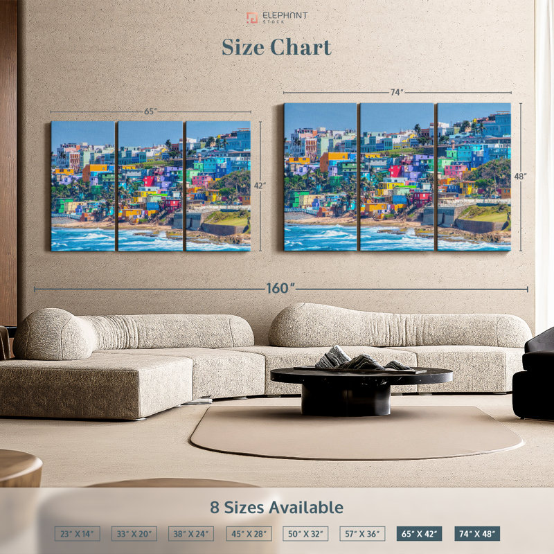 «Vibrant Seaside Town» sur toile, H 48 po x l 74 po x P 1,25 po