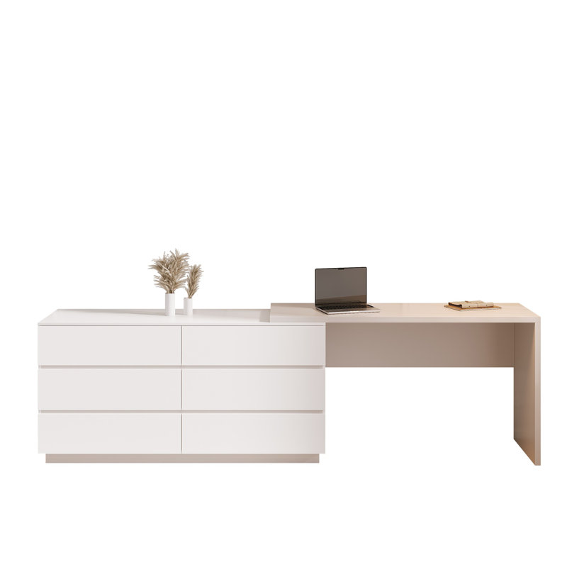 Amaly Modern Home Office Extendable Dresser Desk Combo with 6-Drawer