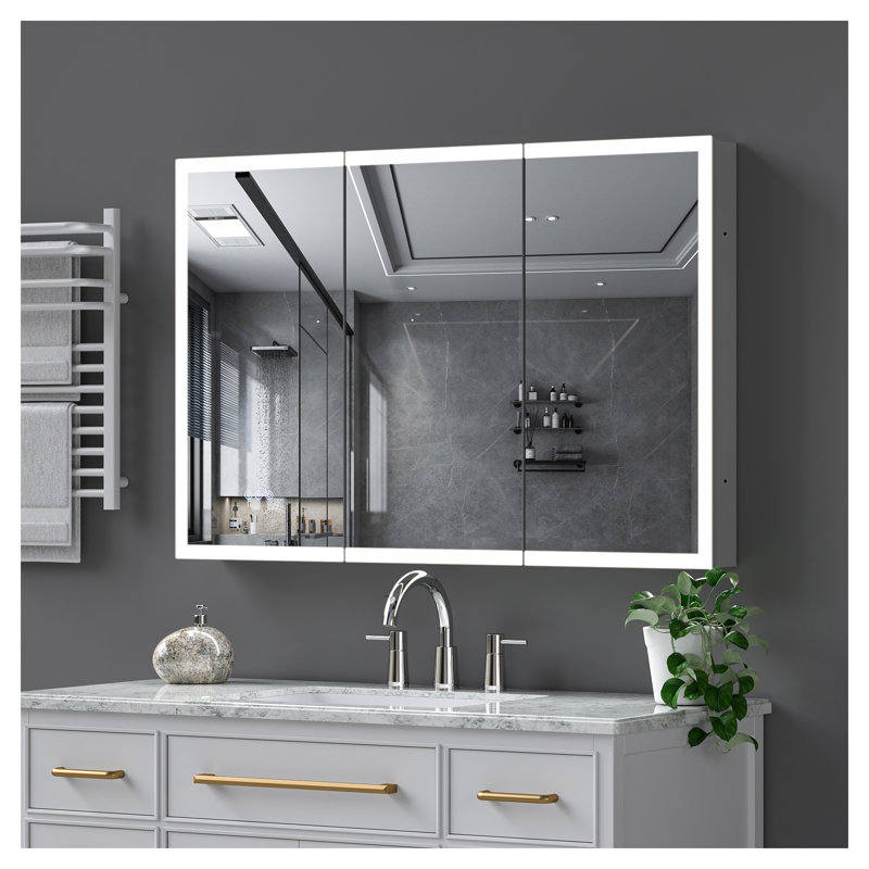 Armoire à pharmacie à DEL avec miroir, armoire de salle de bain avec miroir 48 * 32 pouces avec lumières, encastrée ou murale, 3 températures de couleur