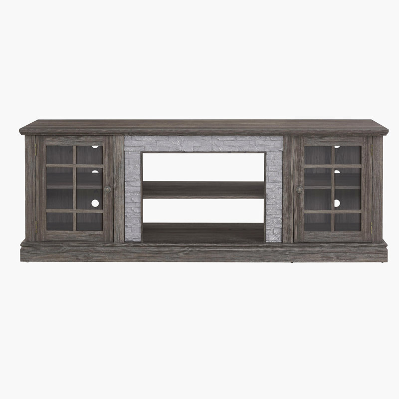 70" Modern TV Stand with 2-Door Storage, Faux Stone Media Console Cabinet, Grey Large Entertainment Center