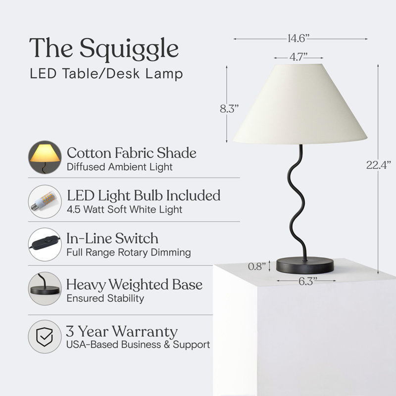 Squiggle 22" Black LED Table Lamp with Ivory Shade