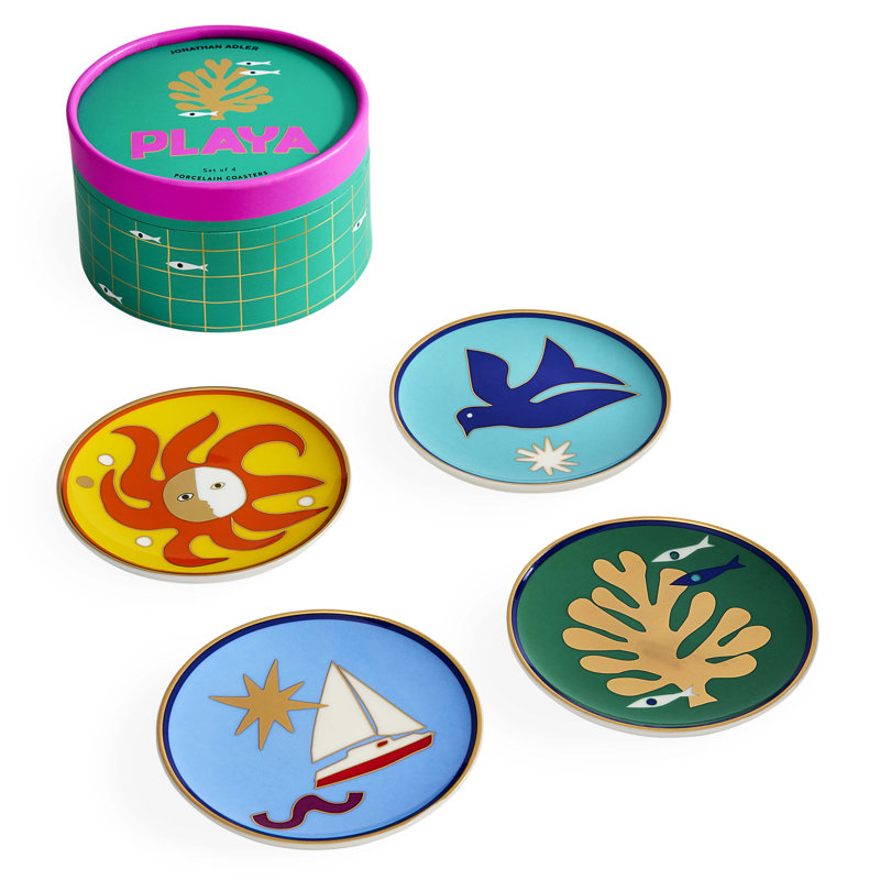Ensemble de sous-verres ronds en céramique 4 pièces Playa