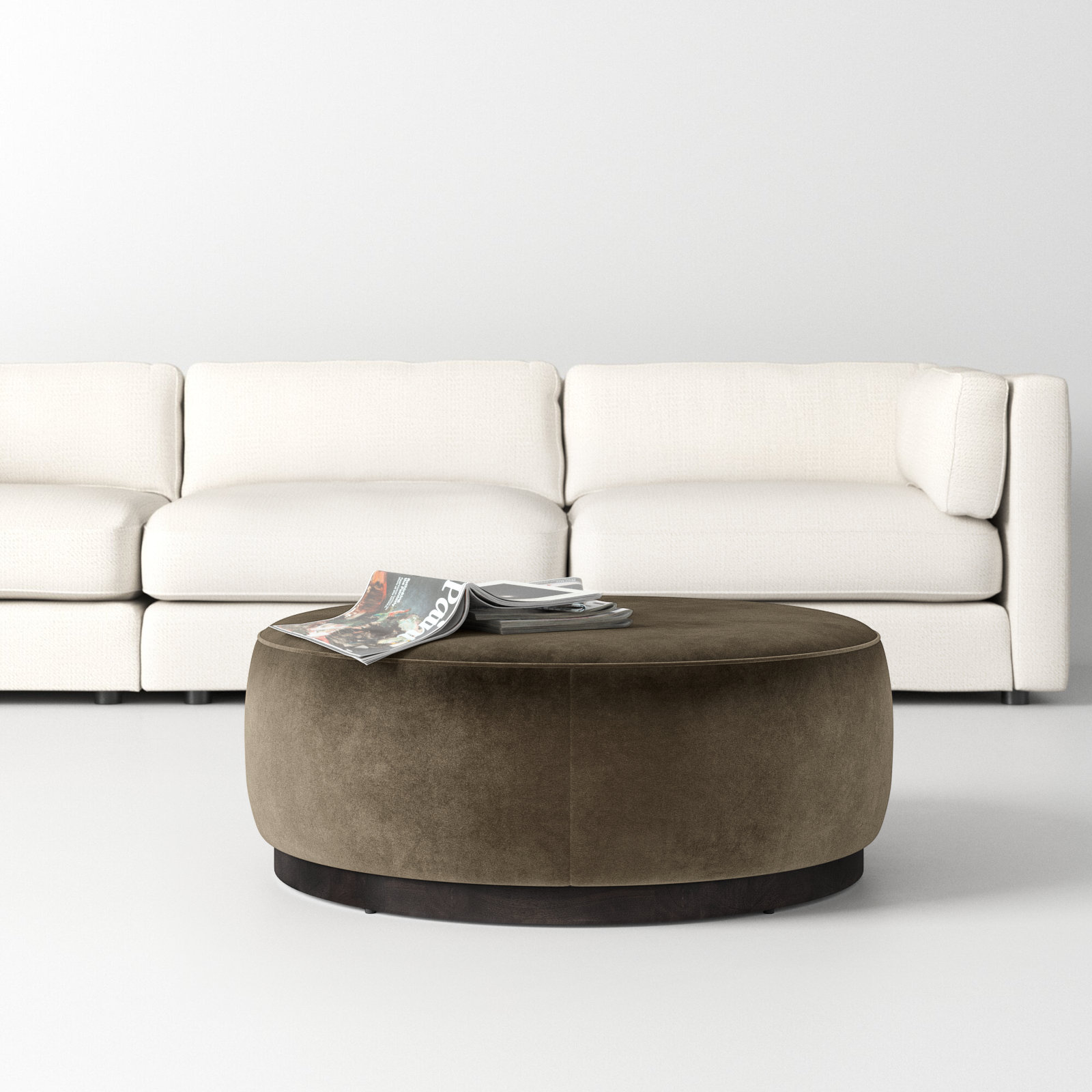 Faira 36" Wide Round Standard Ottoman, Surrey Olive Cotton Blend