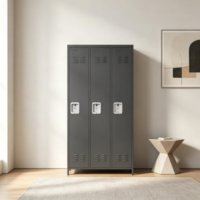 3 Door 72"H Metal Lockers With Lock For Employees,Storage Locker Cabinet  For Home Gym Office School Garage,Black