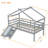 Twin Low Loft House Bed With Slide,  Ladder, Safety Guardrails, House Roof Frame,Grey-1979090432