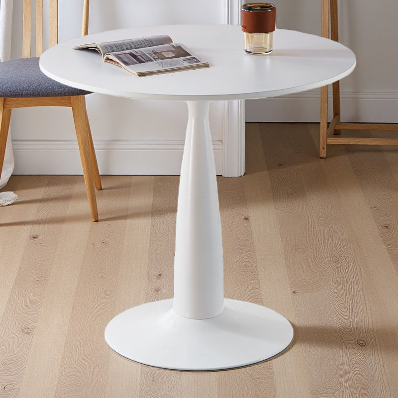 Table à piédestal 31,5 pouces de style Mid-Century moderne, table de salle à manger multifonctionnelle pour 4 à 6 personnes et grande table basse, plateau en panneau de fibres à densité moyenne blanc pour le salon, la cuisine et le bureau