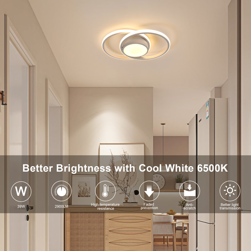 Double 2-Light LED Flush Mount Ceiling Light, White, 3000K