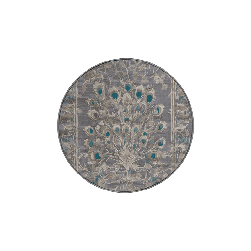 Machine Washable Gray Area Rug, Round 6'
