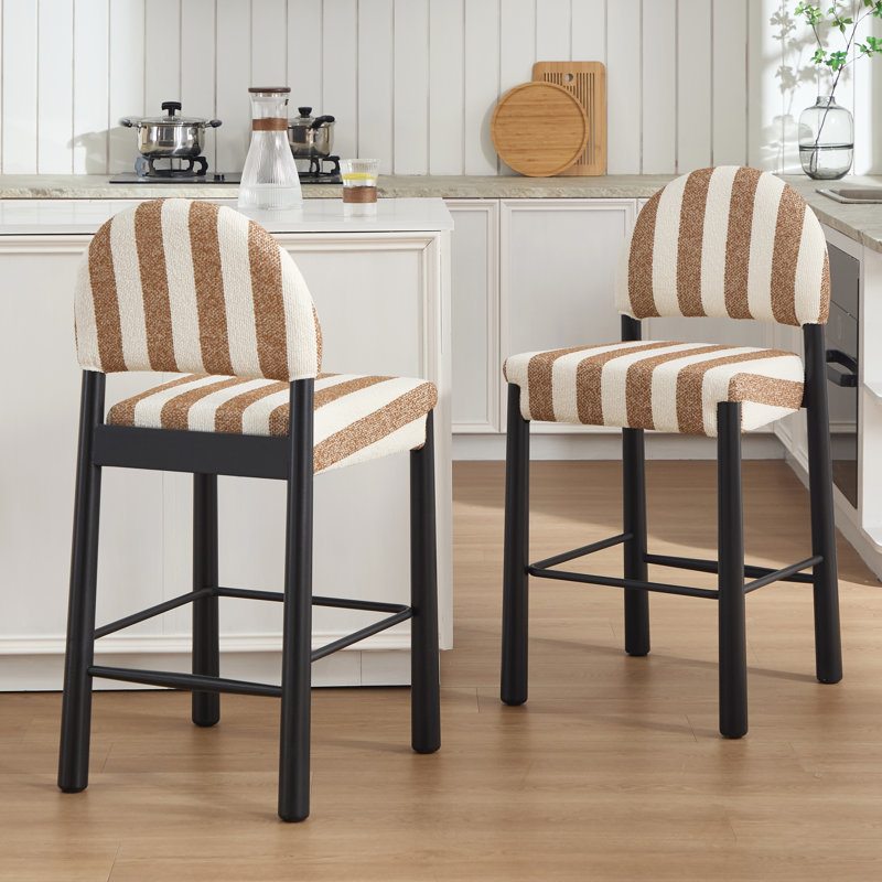 Tabouret de comptoir revêtu de lin 26,4 po Hyland, Brun / Blanc, Noir