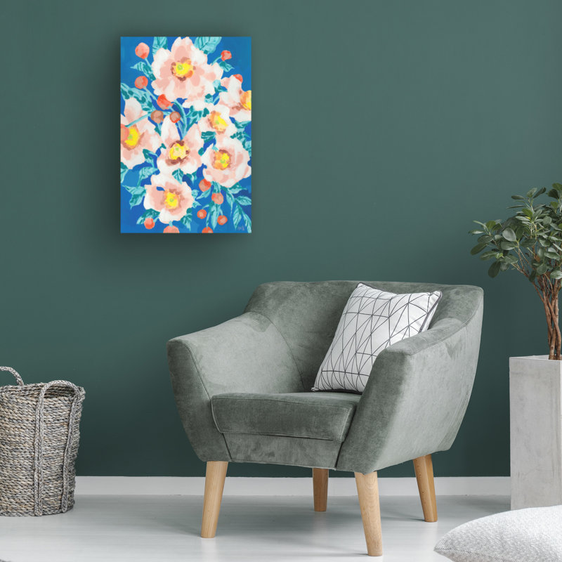 Cobalt Blue Floral Botanical Canvas Wall Art with Wood Frame