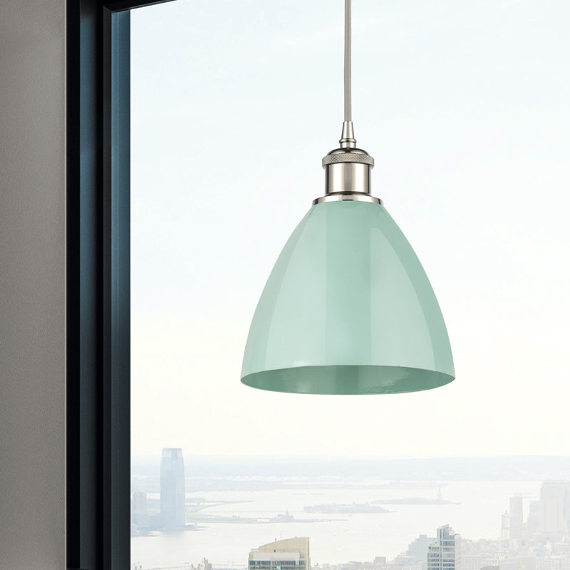 Luminaire suspendu conique 1 lumière, Vert clair, Nickel poli