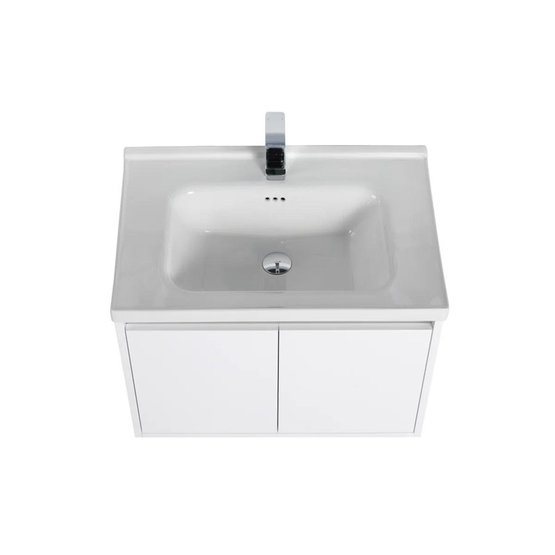 28" Floating Bathroom Vanity with Sink | Wall-Mounted Wood Cabinet, Soft-Close Storage & Ceramic Top, White, 28"