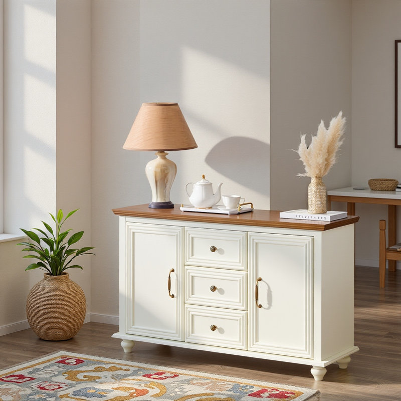 Buffet 47,3 pouces avec 2 portes, 3 tiroirs et tablettes réglables - Console de rangement Mid-Century pour la cuisine, la salle à manger, le salon et le vestibule