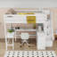 Lit mezzanine double en bois avec bureau intégré en L et tablettes de rangement-736207568